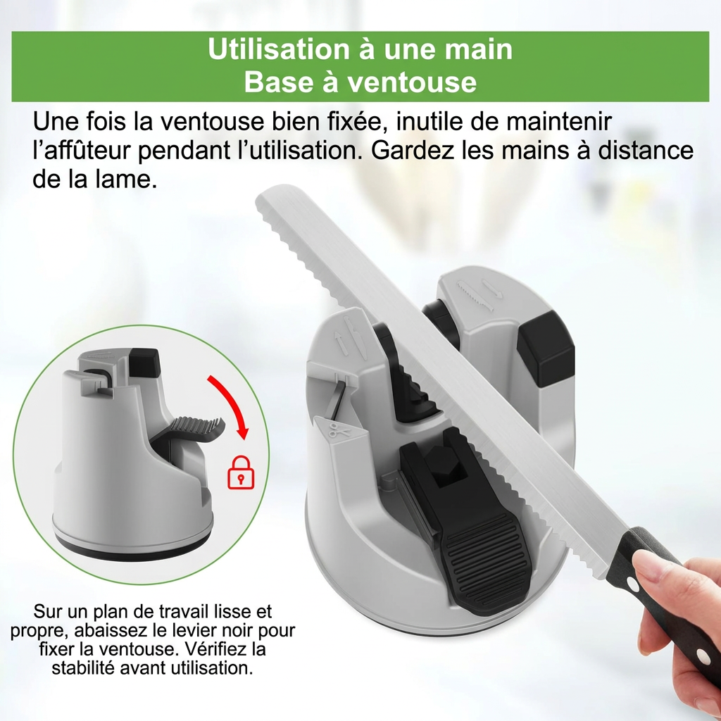 Affûteur de couteaux et ciseaux à ventouse