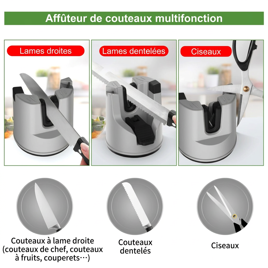 Affûteur de couteaux et ciseaux à ventouse
