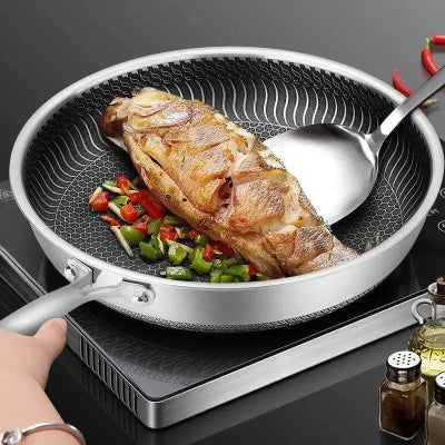Poêle inox double face réversible détail revêtement - Cuisinezchezvous.com