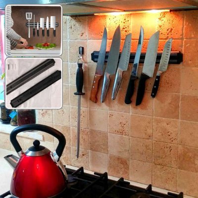 Porte couteaux magnétique installé au-dessus du poêle  sur céramique - Cuisinezchezvous.com