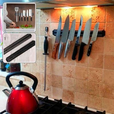 Porte couteaux magnétique installé au-dessus du poêle  sur céramique - Cuisinezchezvous.com