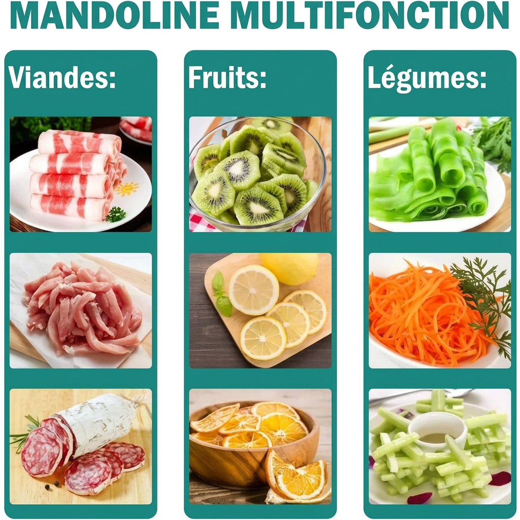 Mandoline et toutes les découpes de viandes , fruits  et légumes