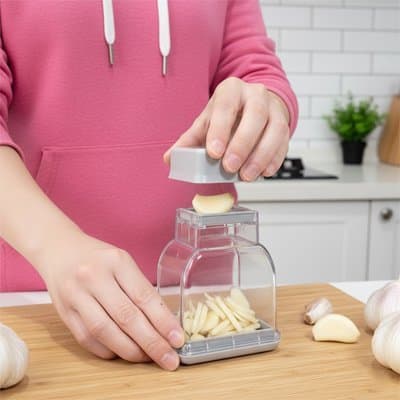 Presse ail professionnel Garlic™ en action pour presser l'ail facilement - Cuisinezchezvous.com